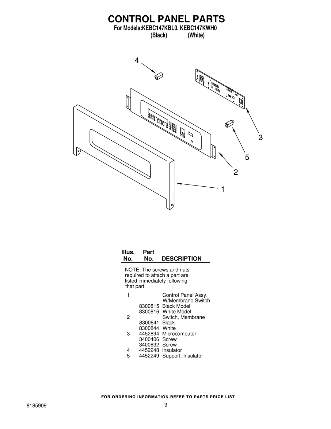 KitchenAid KEBC147KWH0, KEBC147KBL0 manual Control Panel Parts 