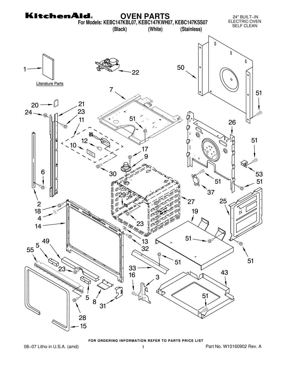 KitchenAid KEBC147KBL07, KEBC147KSS07, KEBC147KWH07 manual Oven Parts 