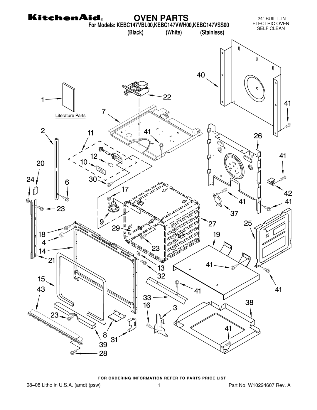 KitchenAid KEBC147VWH00, KEBC147VBL00, KEBC147VSS00 manual Oven Parts 