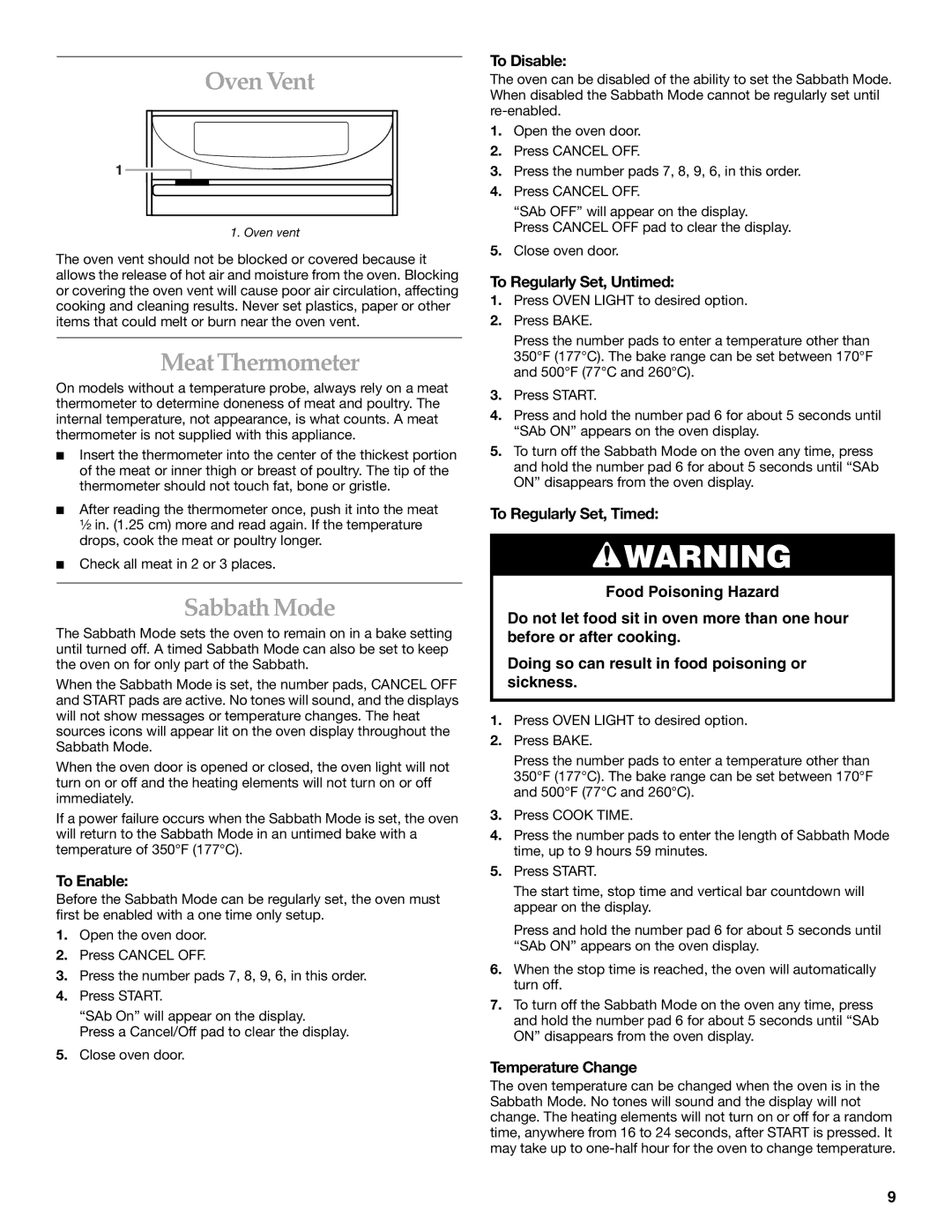 KitchenAid KEBC167 manual OvenVent, MeatThermometer, Sabbath Mode 