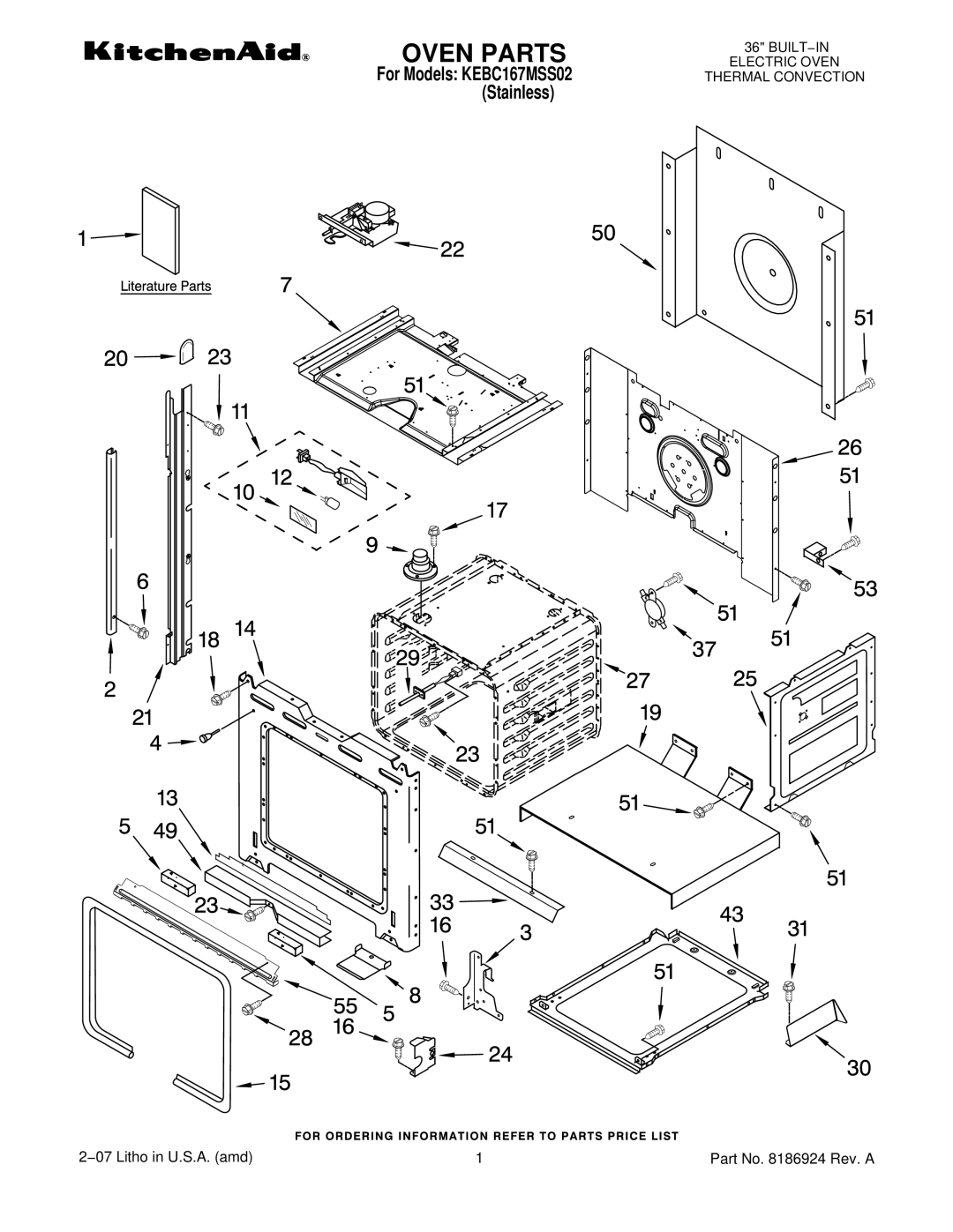 KitchenAid KEBC167MSS02 manual Oven Parts 