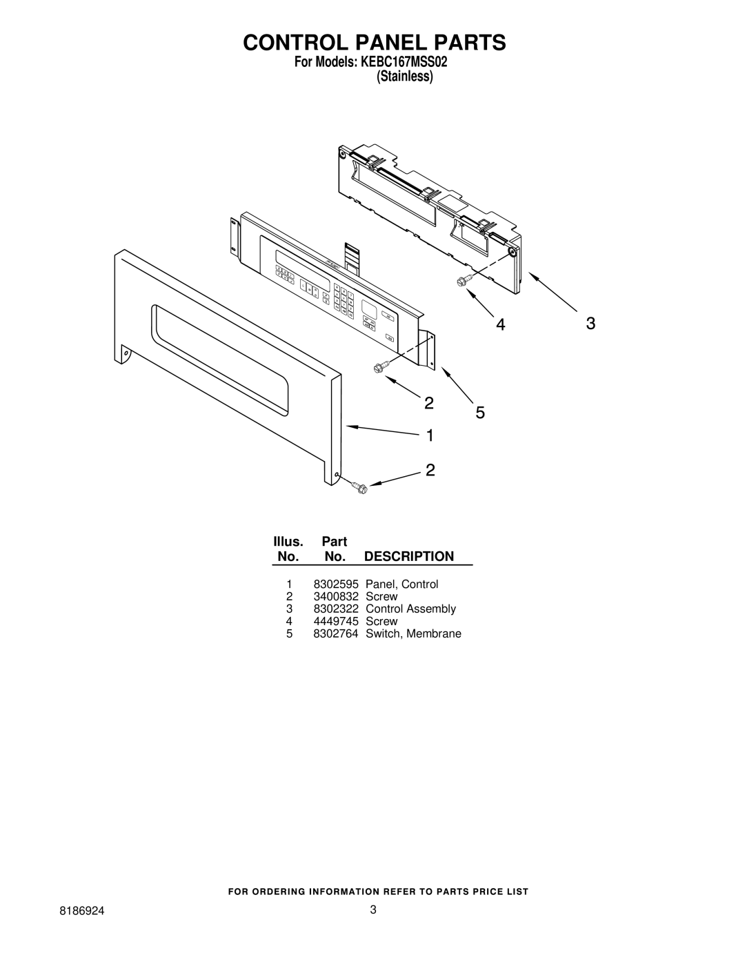 KitchenAid KEBC167MSS02 manual Control Panel Parts 