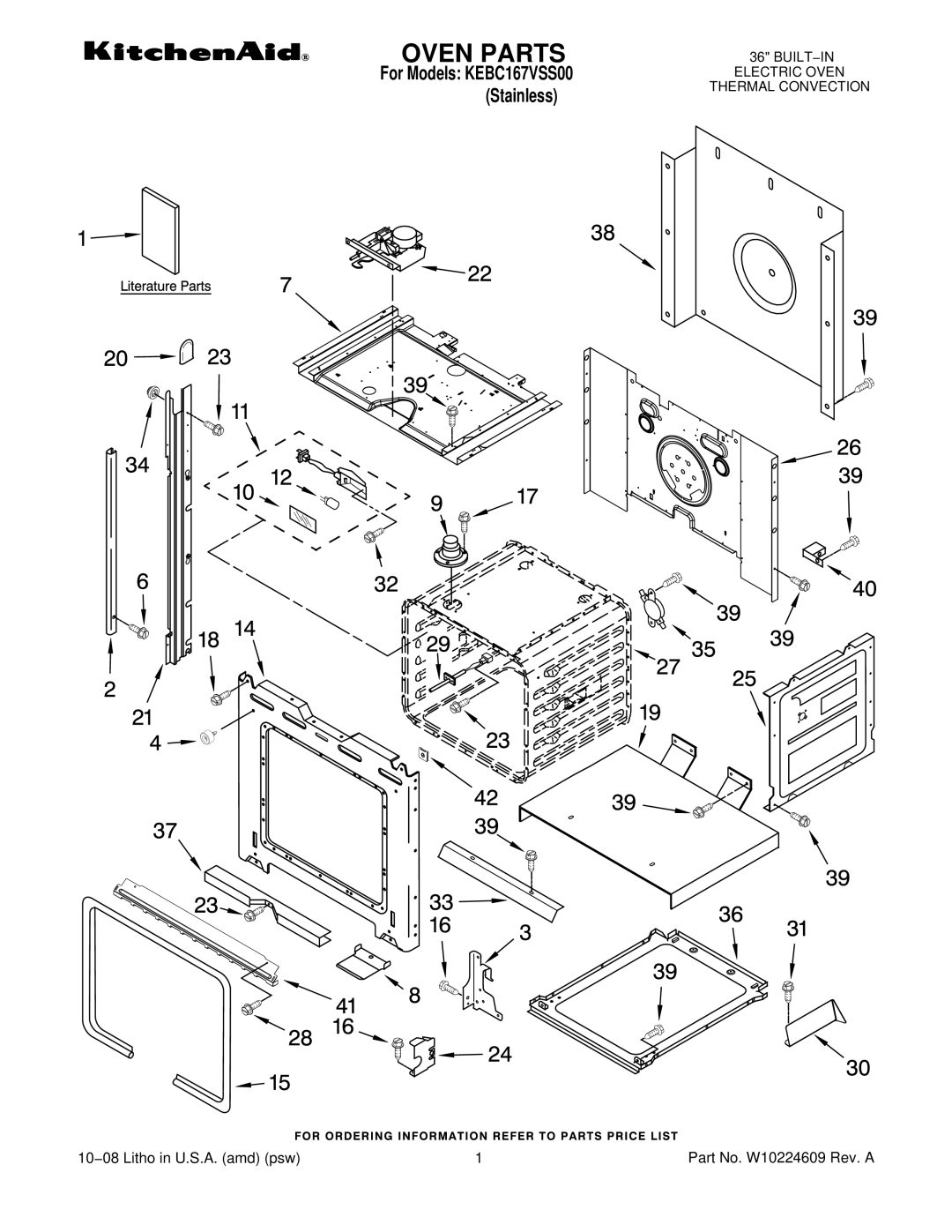 KitchenAid KEBC167VSS00 manual Oven Parts 