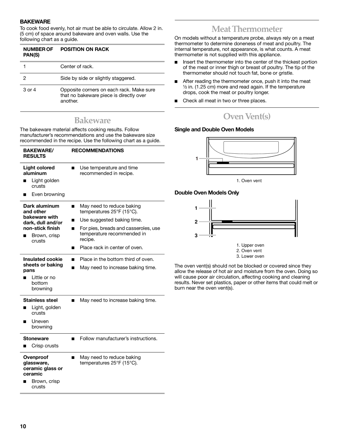 KitchenAid KEBC206, KEBC171, KEBC141, KEB276, KEBC101 manual Meat Thermometer, Bakeware, Oven Vents 