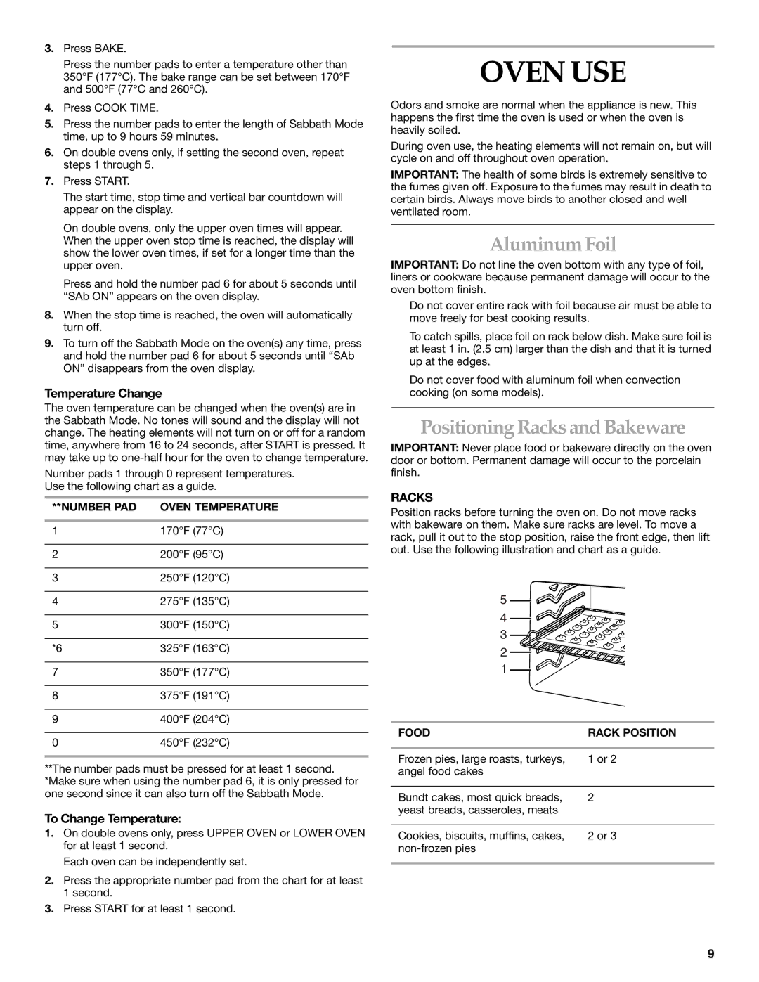 KitchenAid KEBC101, KEBC206, KEBC171, KEBC141, KEB276 manual Oven USE, Aluminum Foil, Positioning Racks and Bakeware 