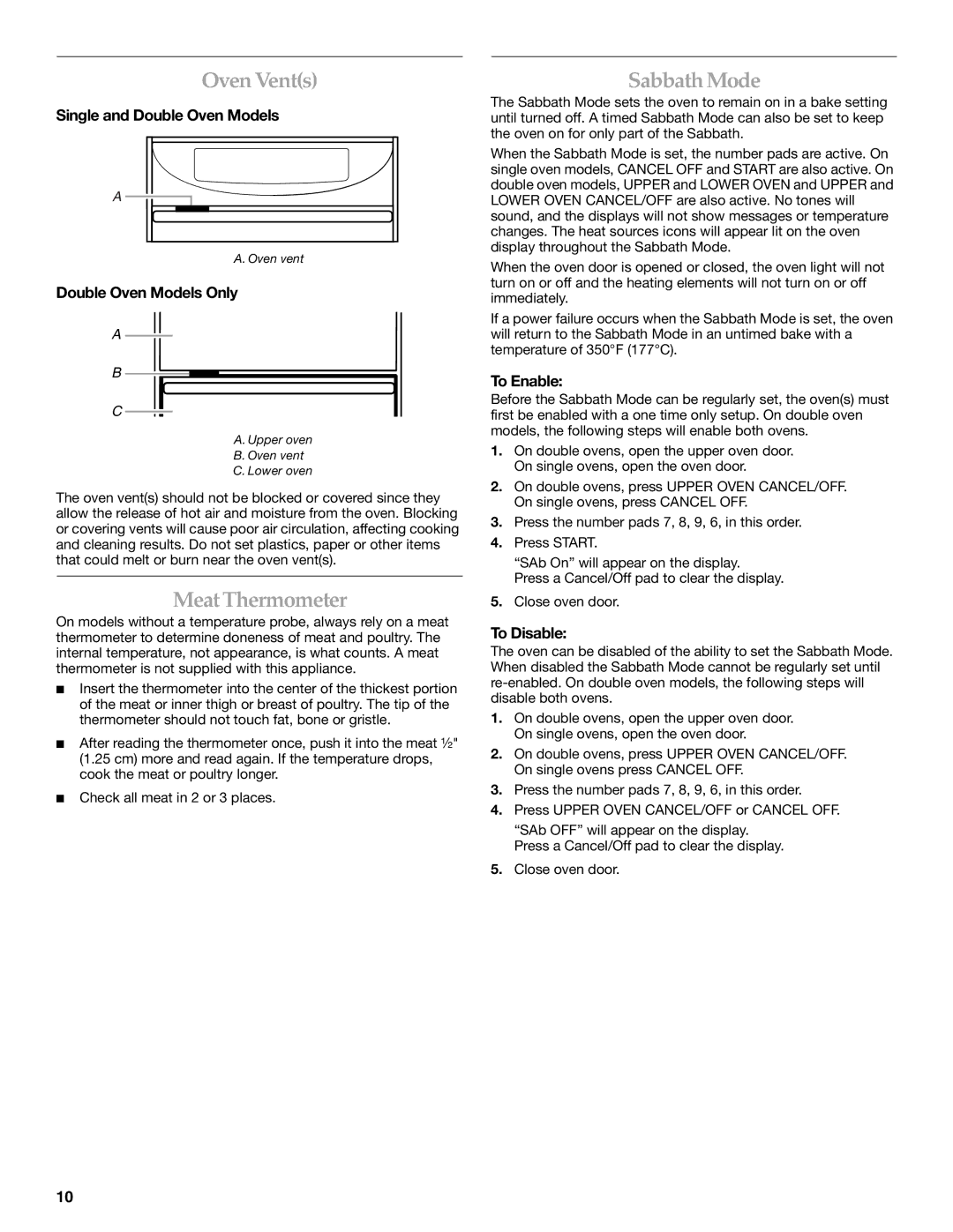 KitchenAid KEBV107, KEBC207, KEBV208 manual Oven Vents, MeatThermometer, Sabbath Mode 