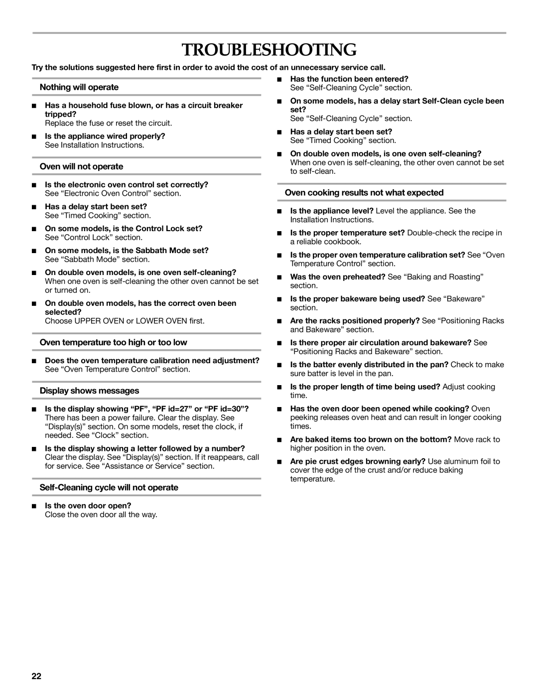 KitchenAid KEBV107, KEBC207, KEBV208 manual Troubleshooting 