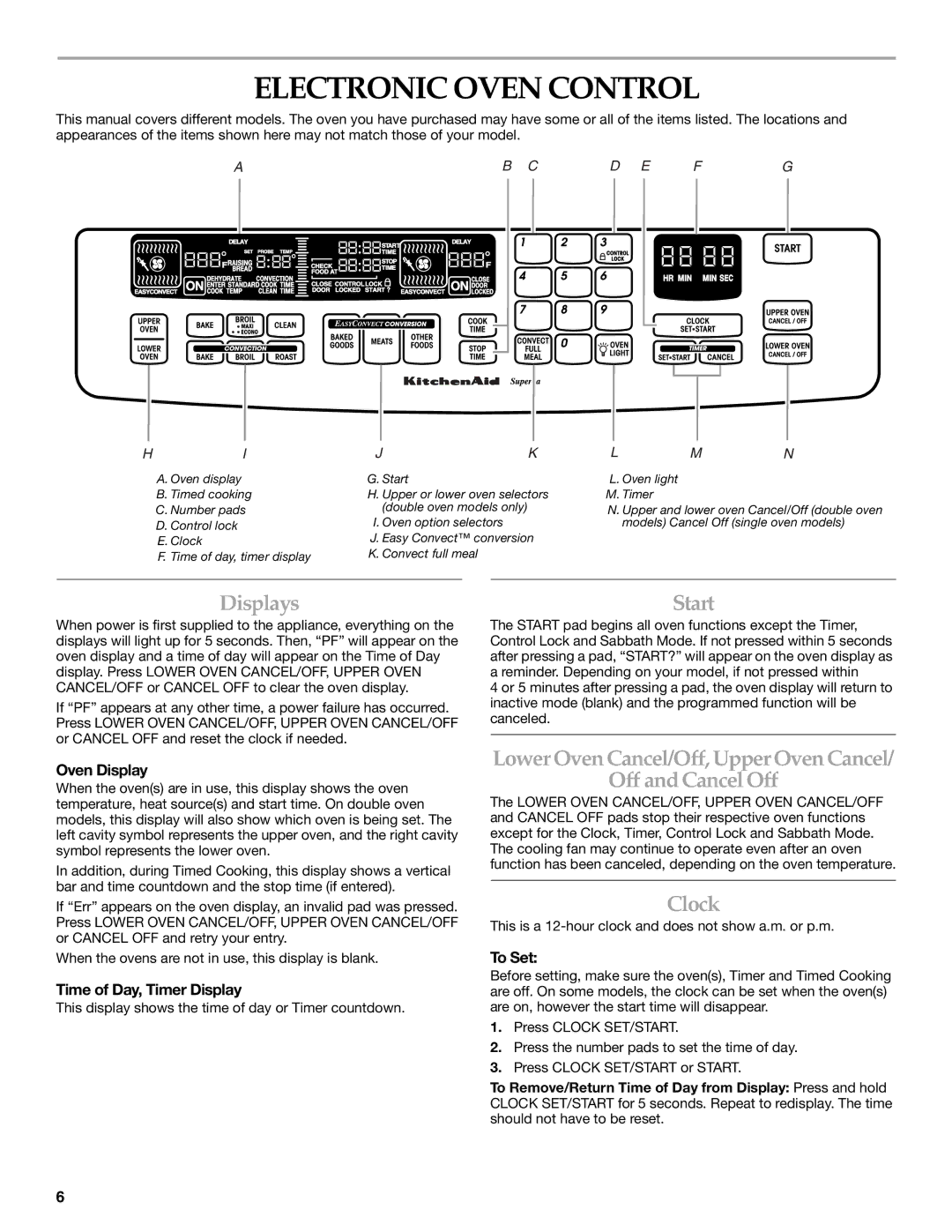 KitchenAid KEBC207 Electronic Oven Control, Displays, Start, Lower Oven Cancel/Off, Upper Oven Cancel Off and CancelOff 