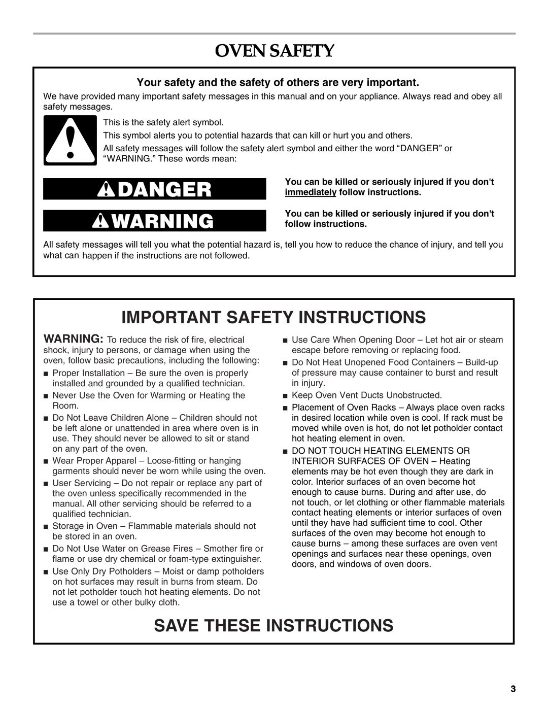 KitchenAid KEBC207, KEBV107, KEBV208 manual Oven Safety, Important Safety Instructions, Save These Instructions 