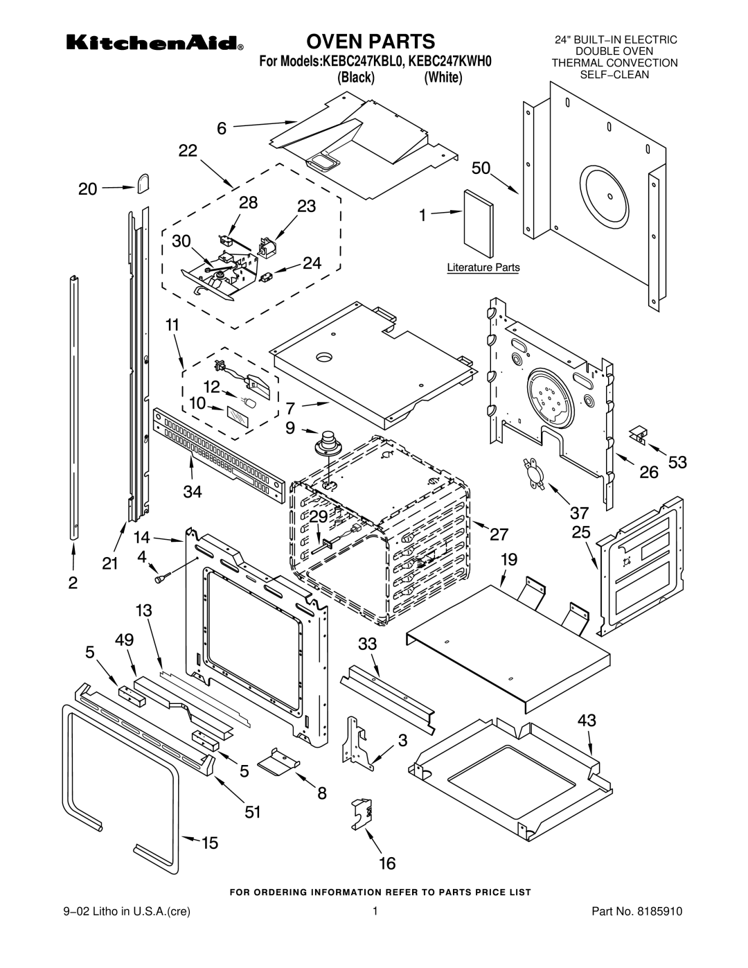 KitchenAid KEBC247KWH0, KEBC247KBL0 manual Oven Parts 