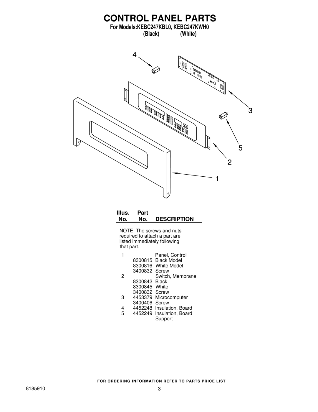 KitchenAid KEBC247KWH0, KEBC247KBL0 manual Control Panel Parts 