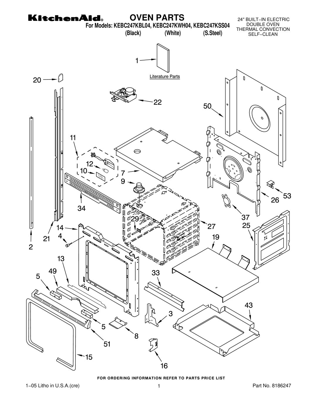 KitchenAid KEBC247KWH04, KEBC247KBL04, KEBC247KSS04 manual Oven Parts 