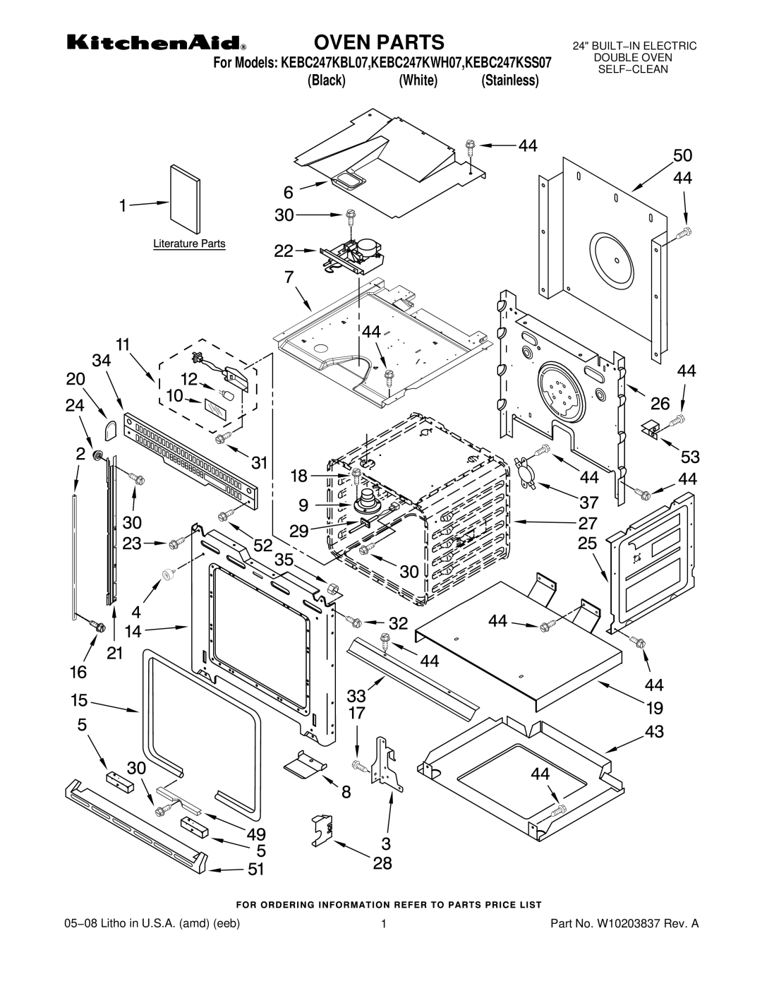 KitchenAid KEBC247KSS07, KEBC247KBL07 manual Oven Parts 