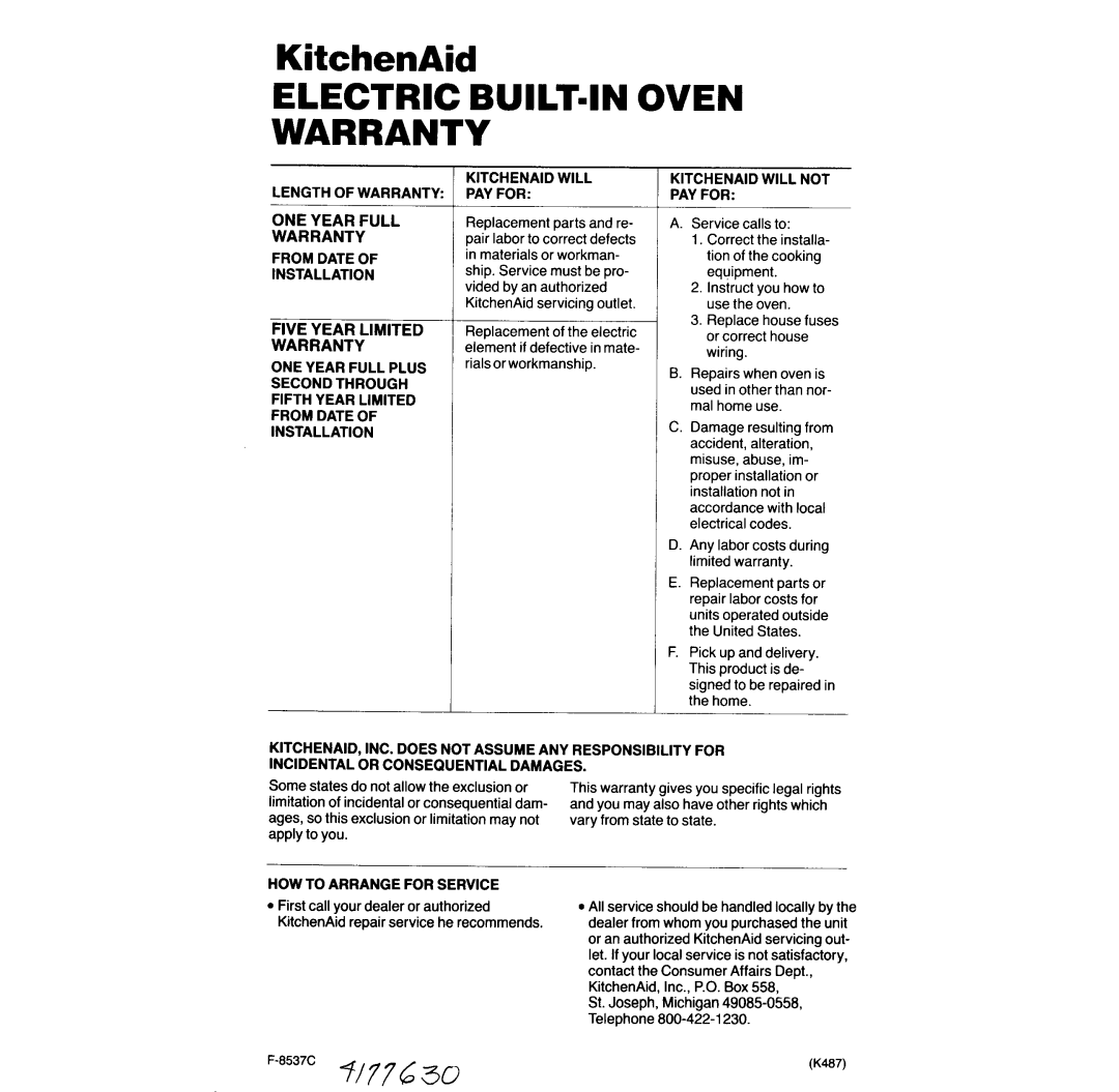 KitchenAid KEBI-140, KEBI-240, KEBI-270, KEBI-170 manual 