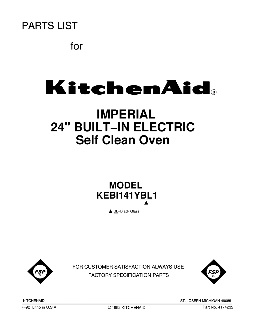 KitchenAid KEBI141YBL1 manual Imperial BUILT−IN Electric 