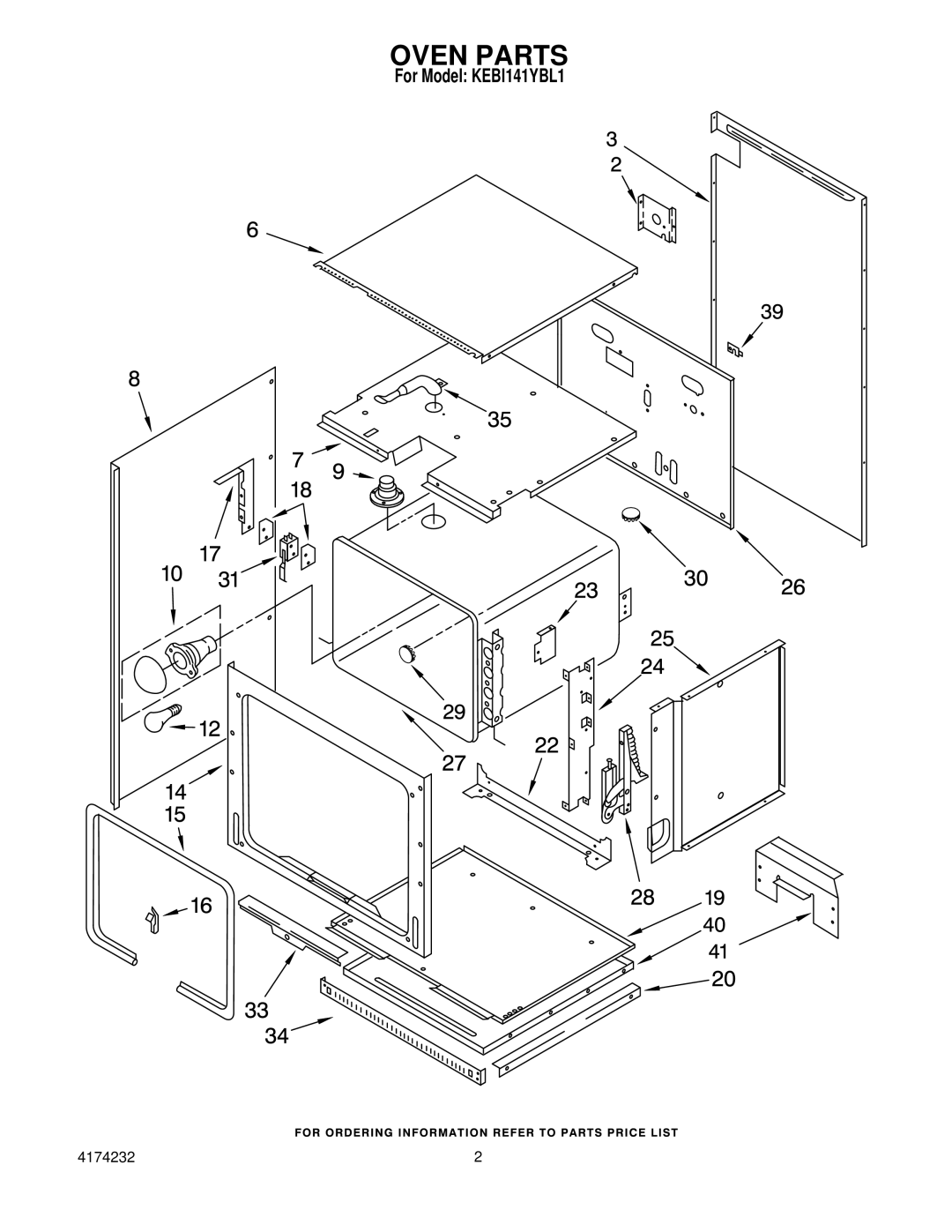 KitchenAid KEBI141YBL1 manual Oven Parts 