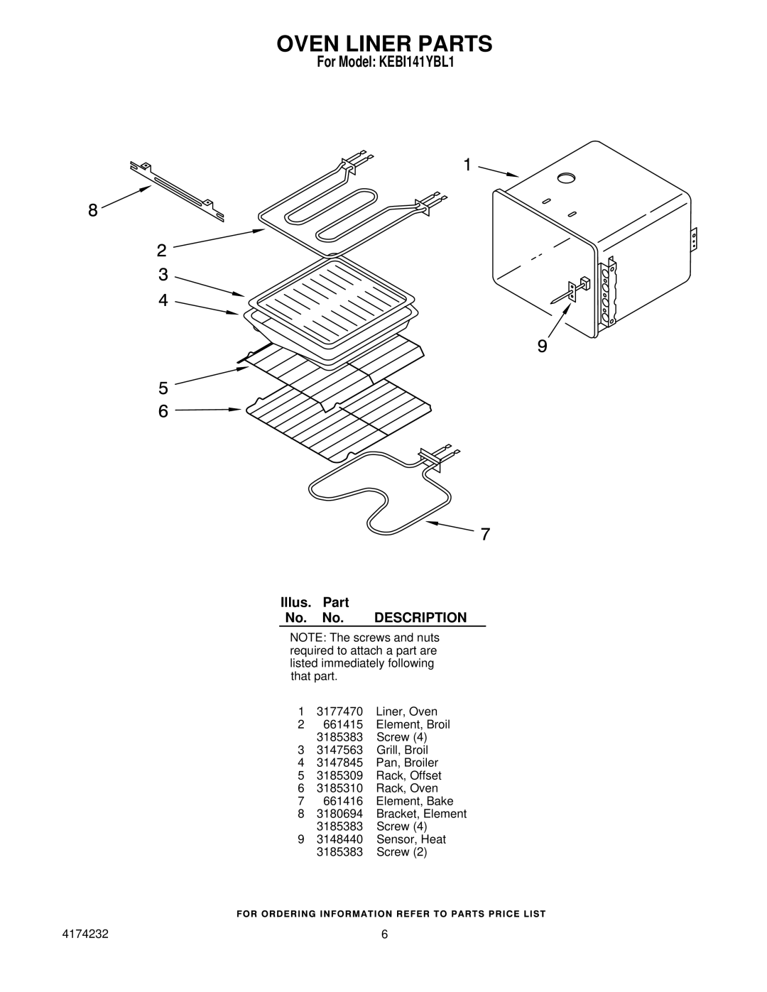 KitchenAid KEBI141YBL1 manual Oven Liner Parts 