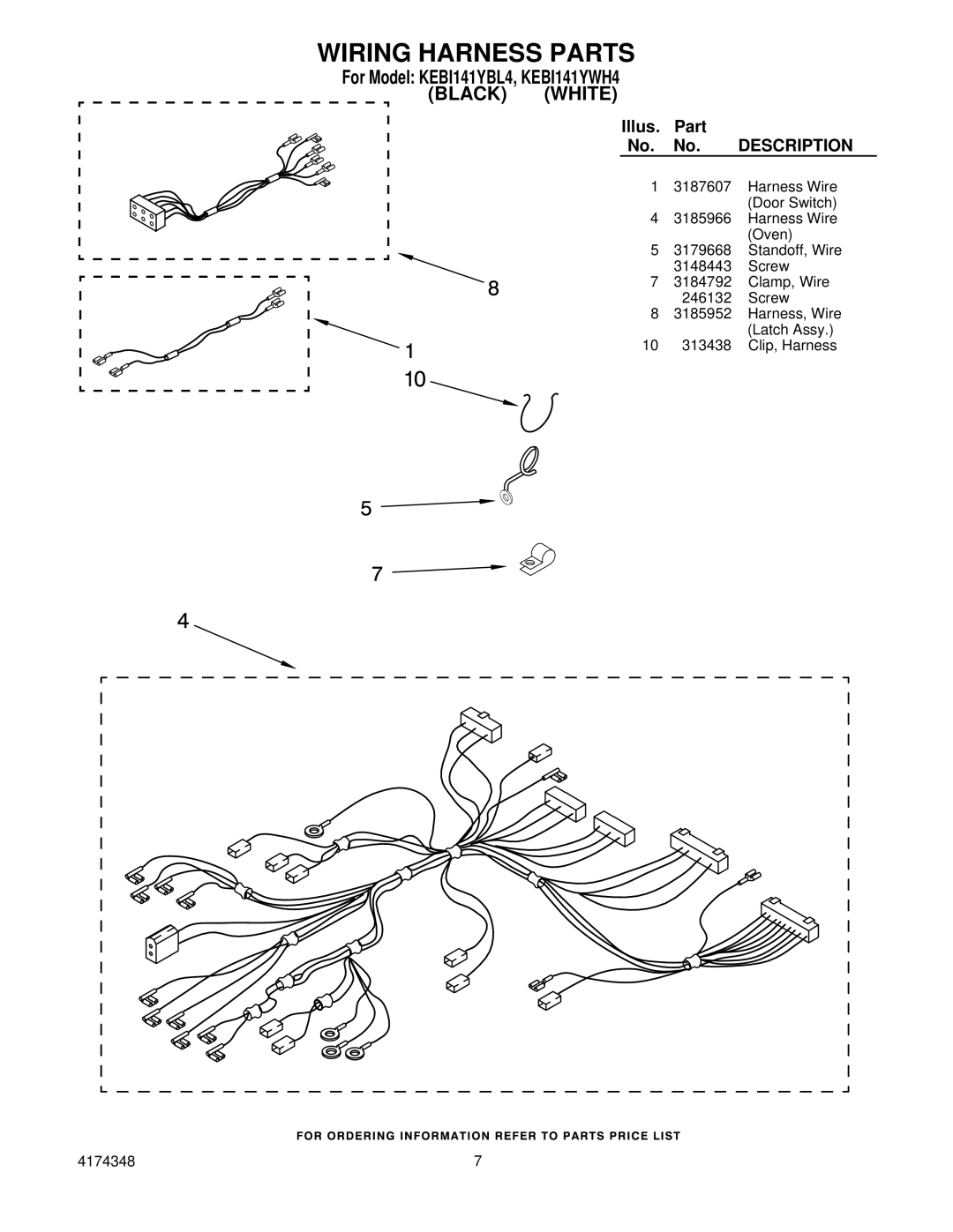 KitchenAid KEBI141YWH4, KEBI141YBL4 manual Wiring Harness Parts, Description 