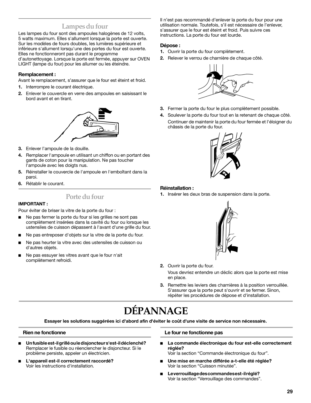 KitchenAid KEBK171 manual Dépannage, Lampesdufour, Portedufour 