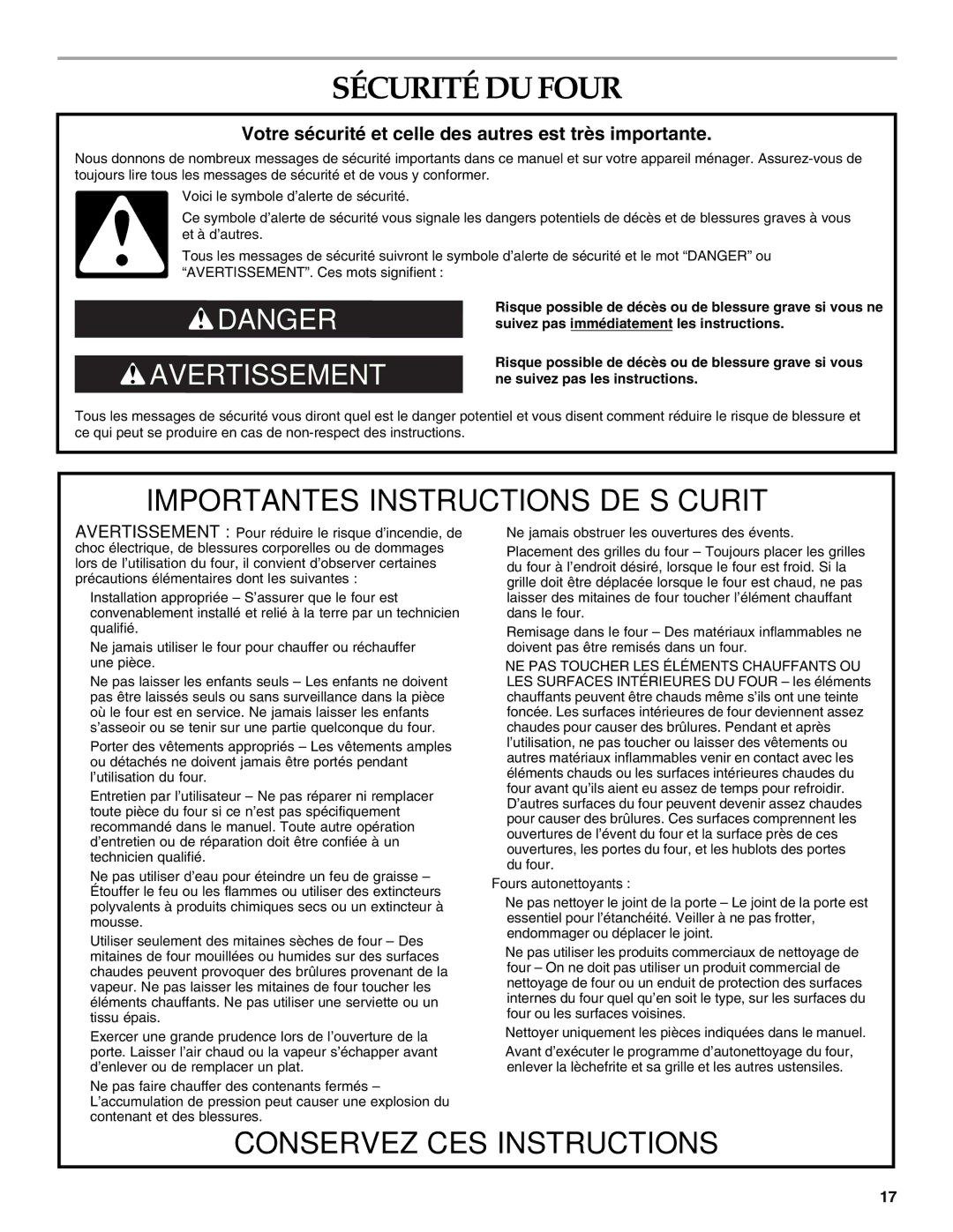 KitchenAid KEBK276, KEBK206 manual Sécurité DU Four, Votre sécurité et celle des autres est très importante 