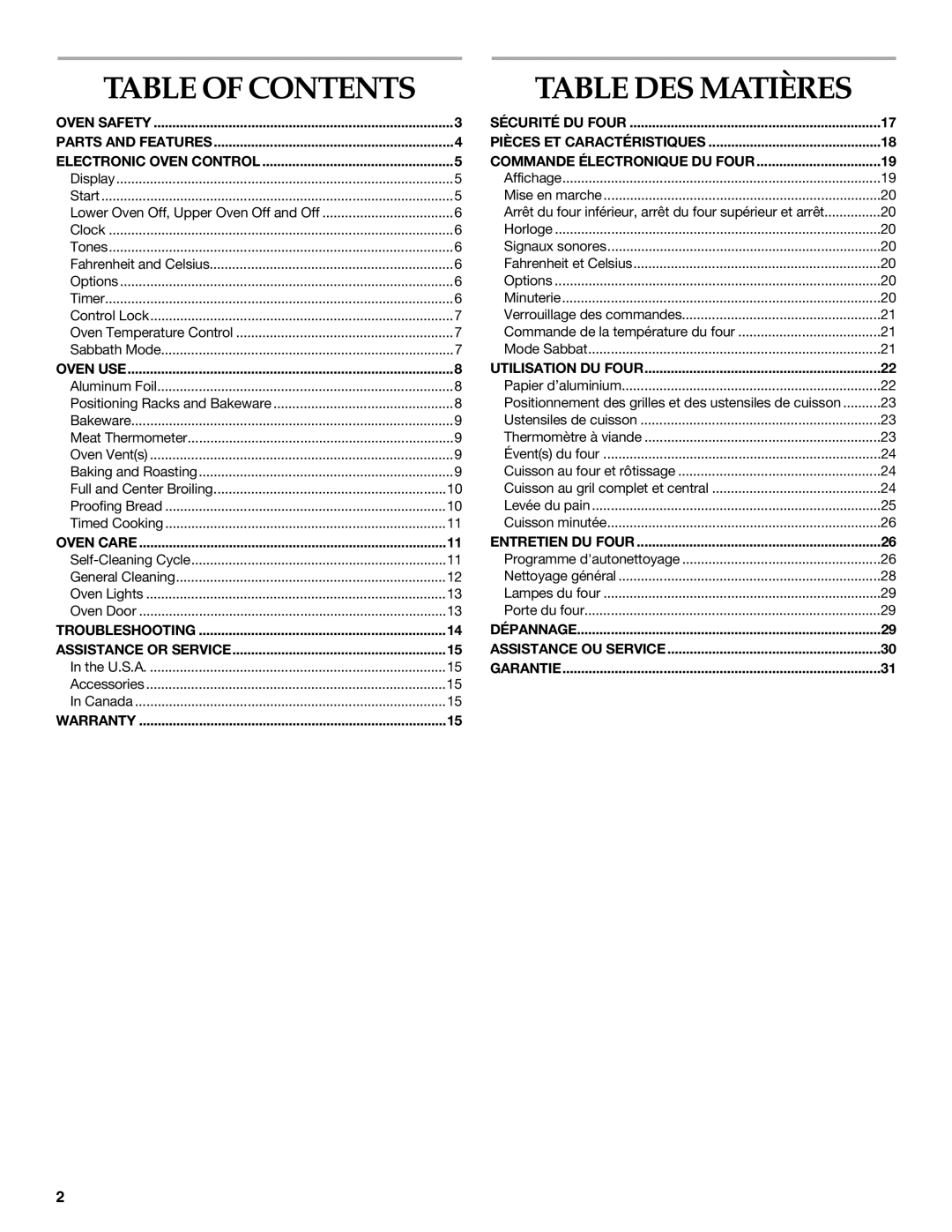 KitchenAid KEBK206, KEBK276 manual Table DES Matières, Table of Contents 