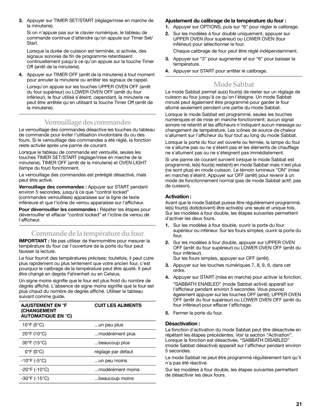 KitchenAid KEBK276, KEBK206 manual Verrouillagedescommandes, Commandedelatempératuredufour, ModeSabbat 