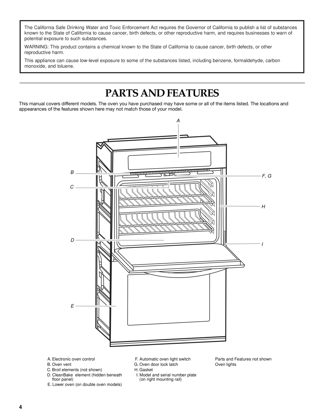 KitchenAid KEBK206, KEBK276 manual Parts and Features 