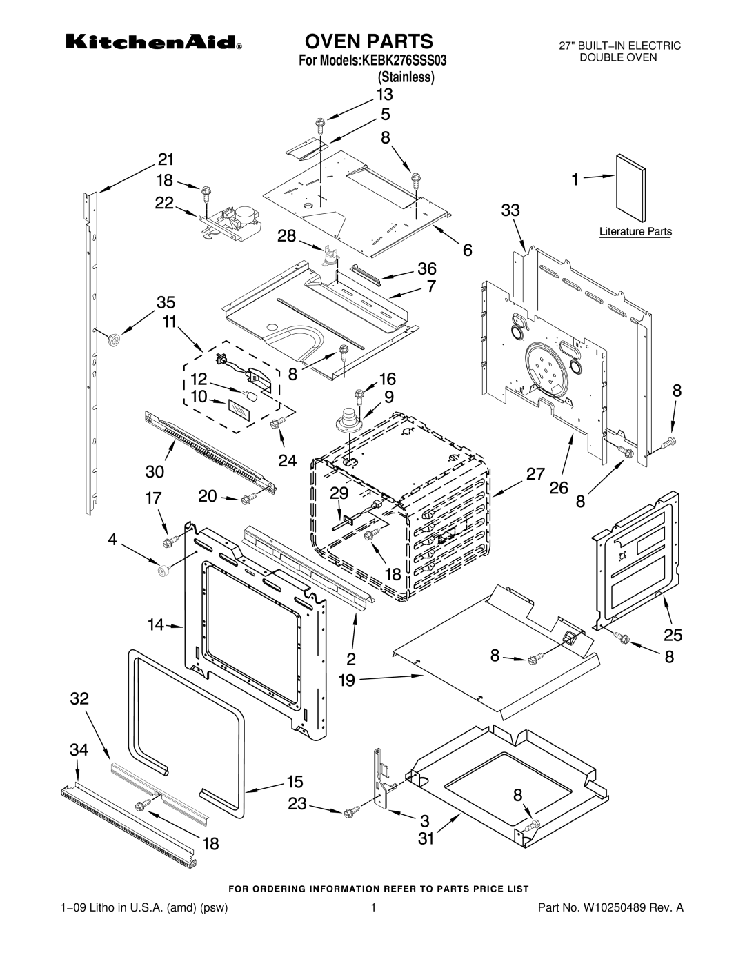 KitchenAid KEBK276SSS03 manual Oven Parts 