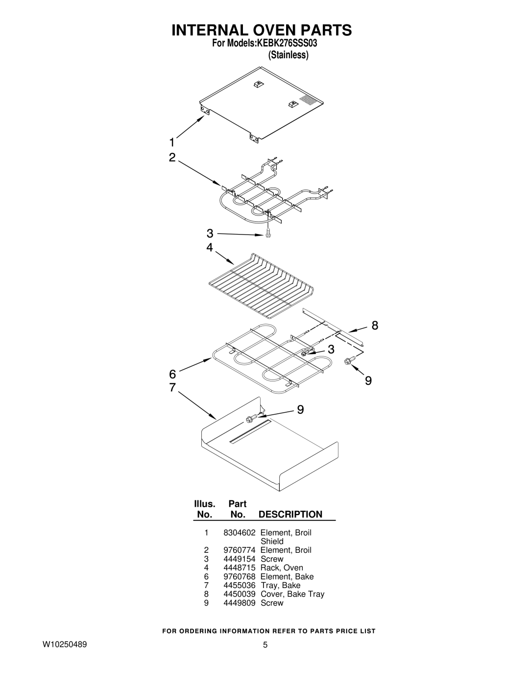 KitchenAid KEBK276SSS03 manual Internal Oven Parts 