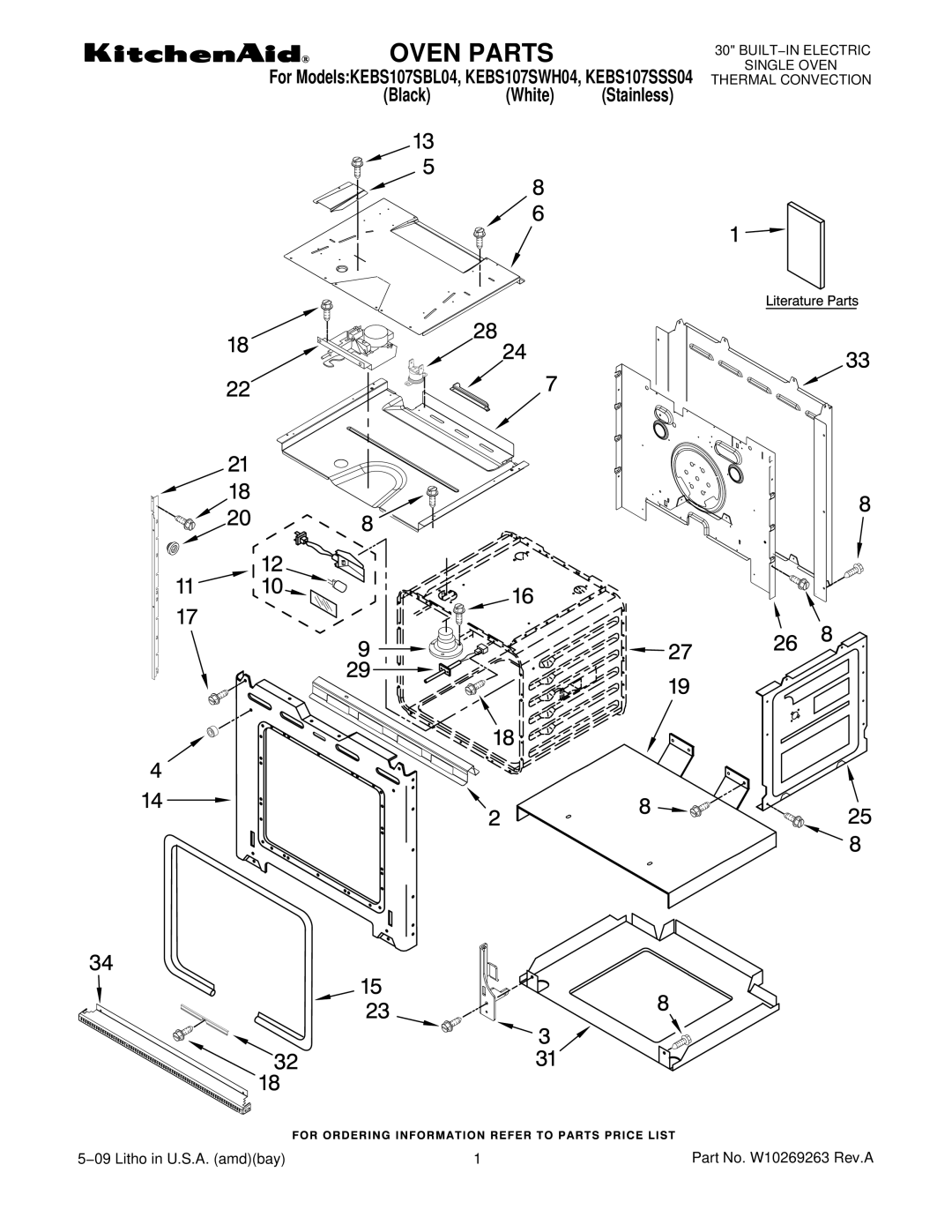 KitchenAid KEBS107SSS04, KEBS107SBL04, KEBS107SWH04 manual Oven Parts 