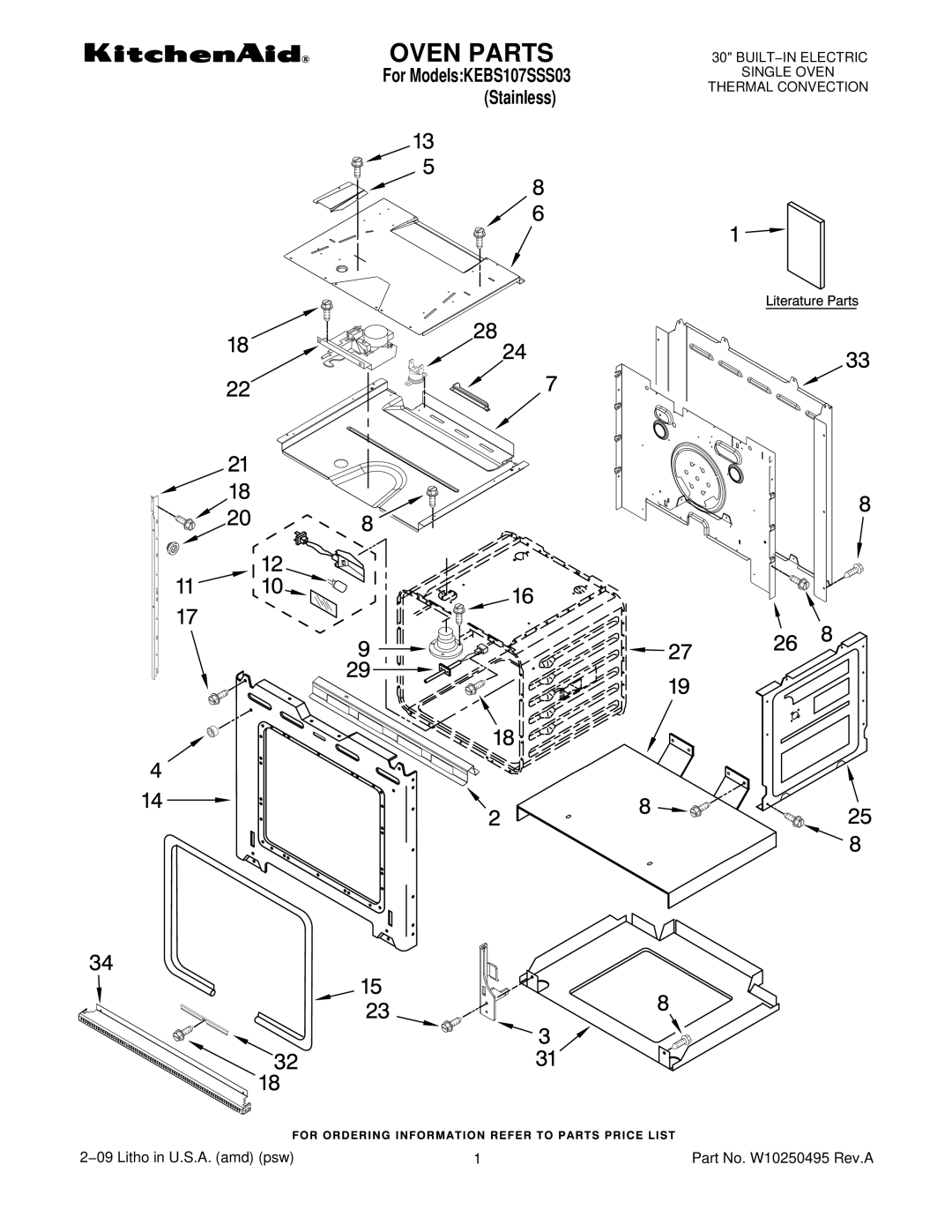 KitchenAid KEBS107SSS03 manual Oven Parts 