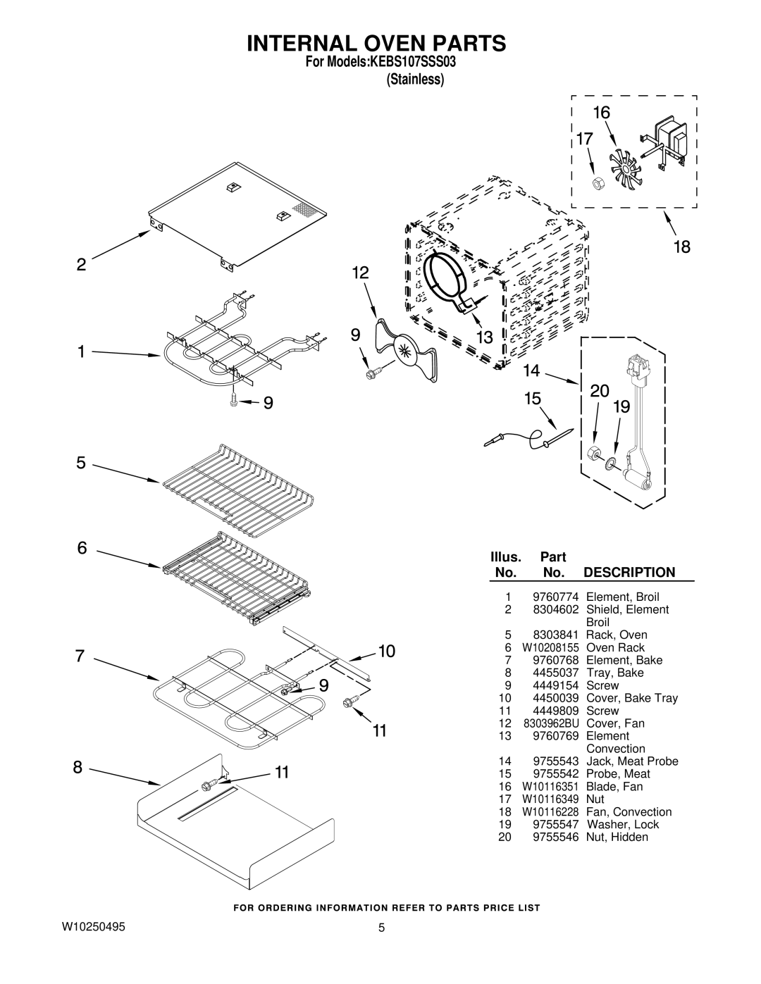 KitchenAid KEBS107SSS03 manual Internal Oven Parts, Description 