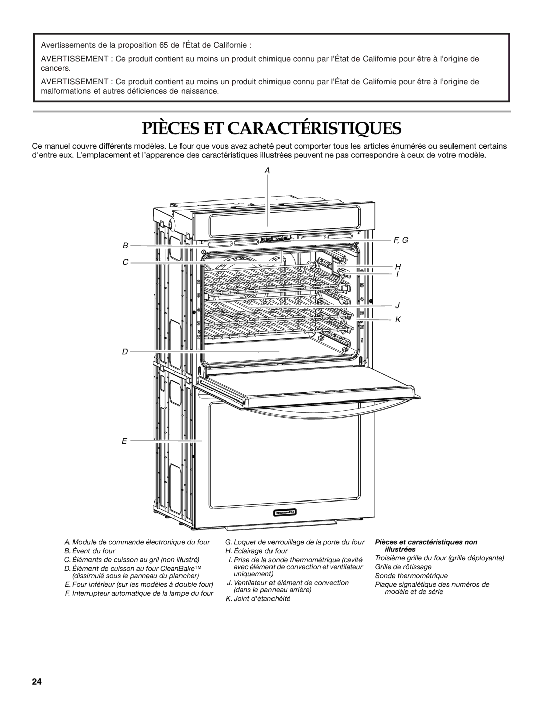 KitchenAid KEBS207, KEBS209, KEBS179BSS, KEBS109 manual Pièces ET Caractéristiques, Pièces et caractéristiques non illustrées 