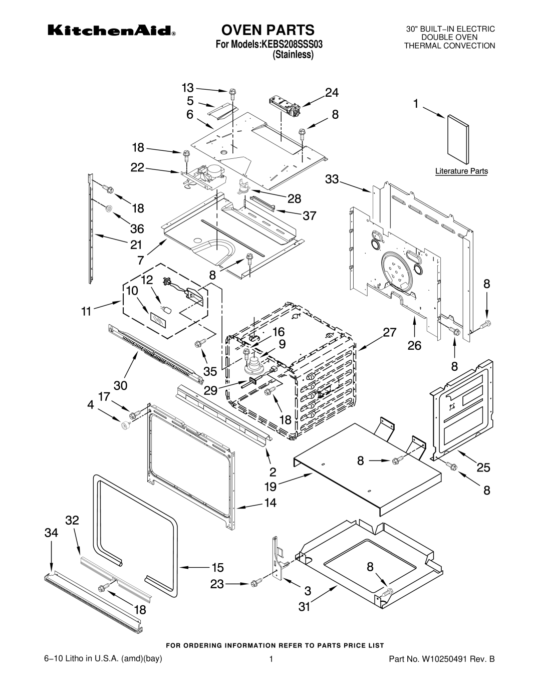 KitchenAid KEBS208SSS03 manual Oven Parts 