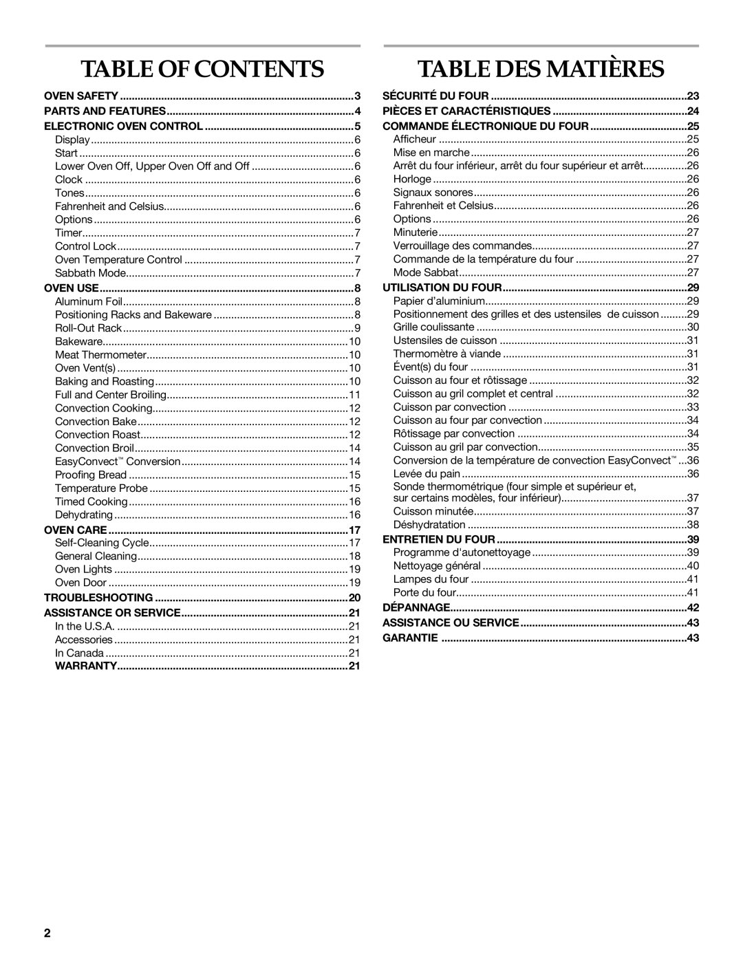 KitchenAid KEBS177, KEBS277, KEBS207, KEBS278, KEBS208, KEBS107 manual Table DES Matières, Table of Contents 