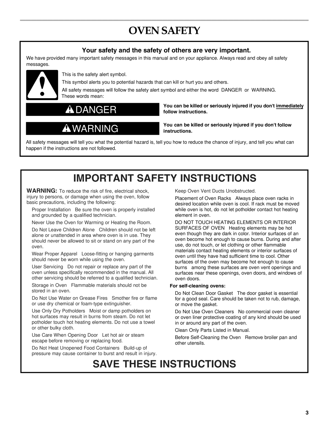 KitchenAid KEBS278, KEBS277, KEBS207, KEBS177, KEBS208 Oven Safety, Your safety and the safety of others are very important 