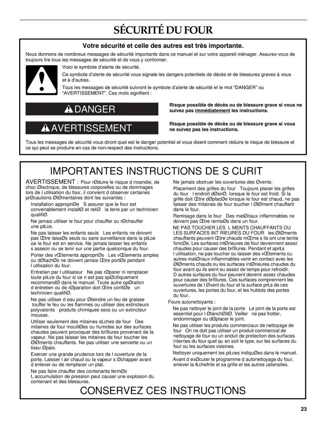 KitchenAid KEBS278, KEBS277 manual Sécurité DU Four, Votre sécurité et celle des autres est très importante 