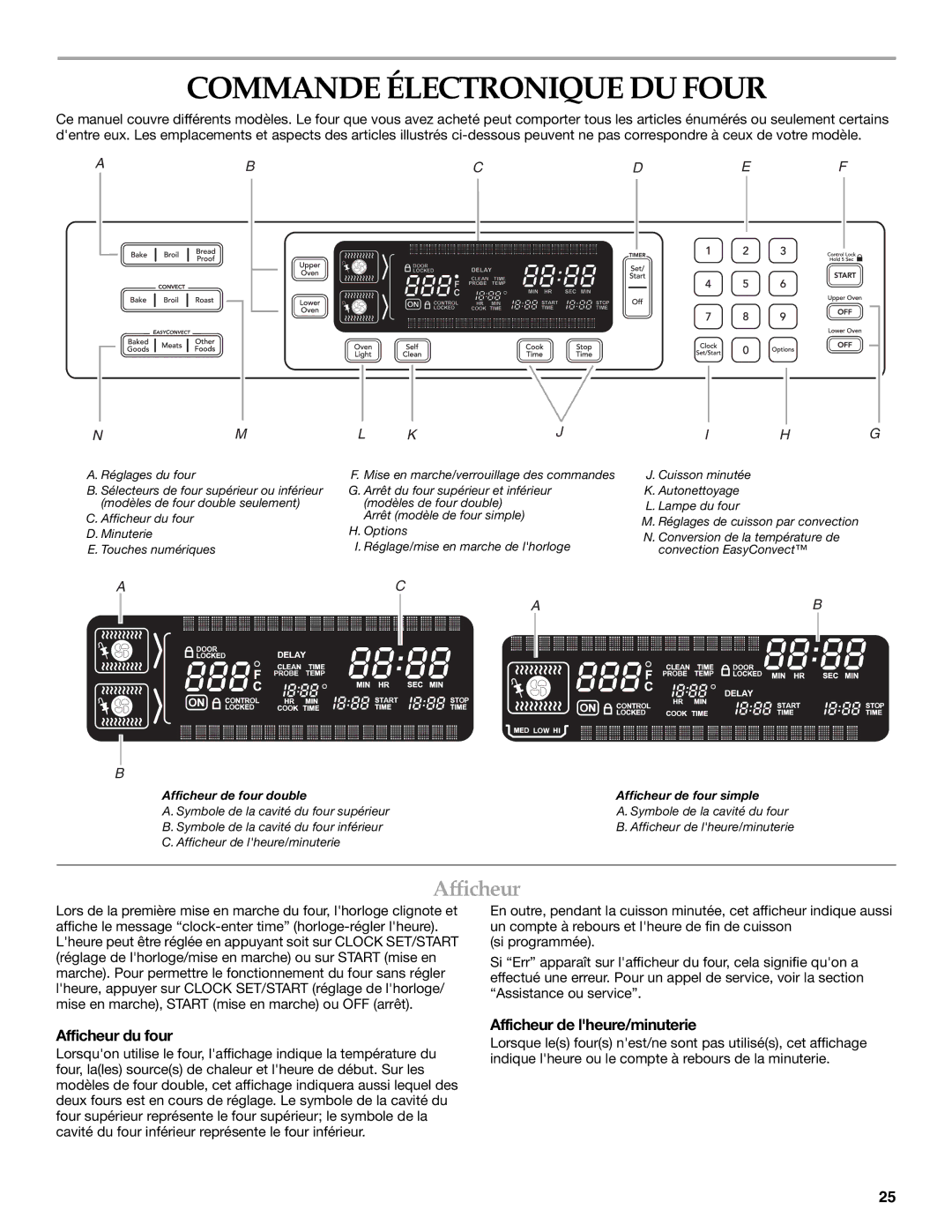 KitchenAid KEBS278, KEBS277 manual Commande Électronique DU Four, Afficheur du four, Afficheur de lheure/minuterie 