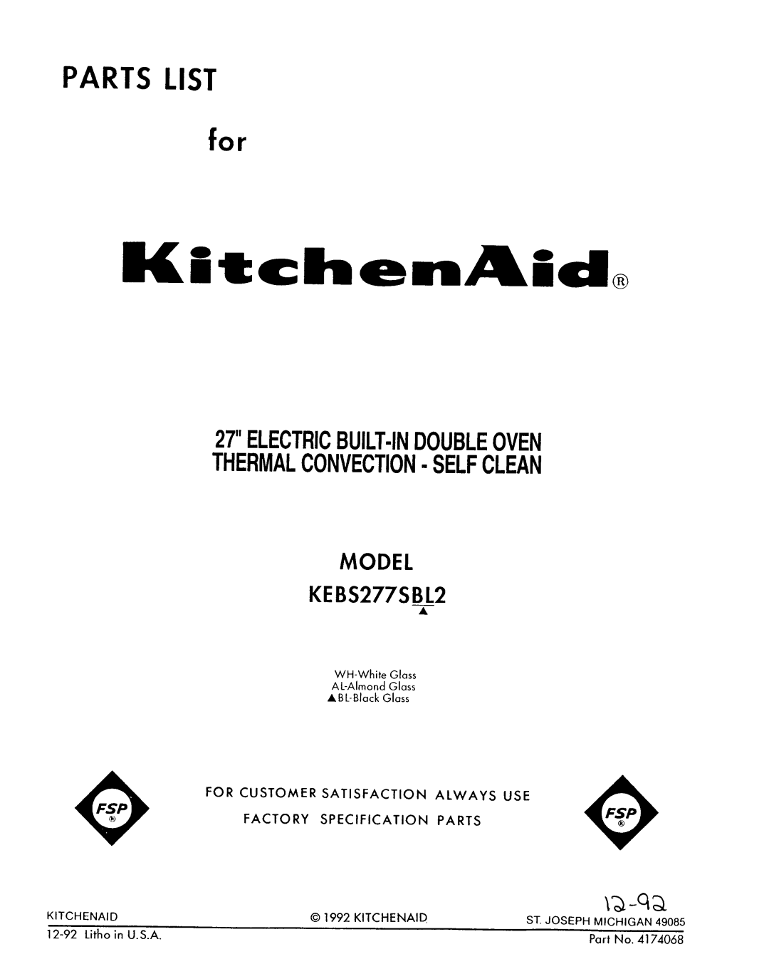 KitchenAid KEBS277SBL2 manual 