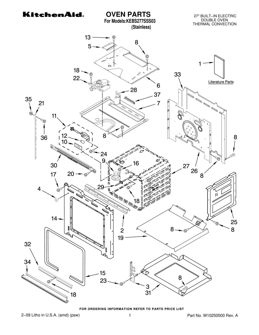 KitchenAid KEBS277SSS03 manual Oven Parts 