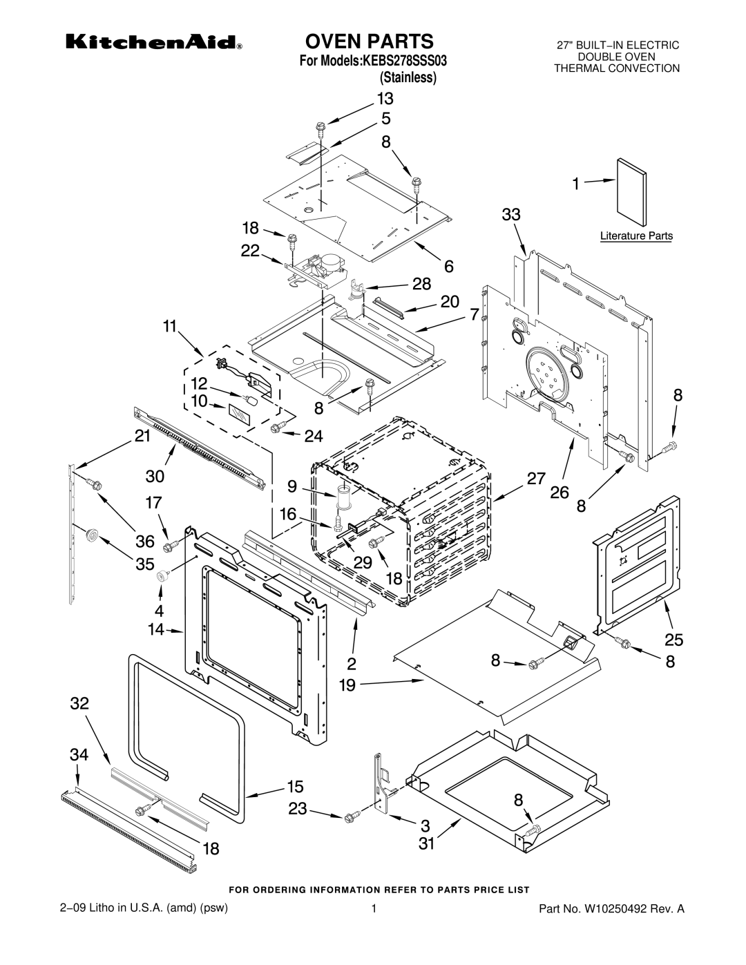 KitchenAid KEBS278SSS03 manual Oven Parts 