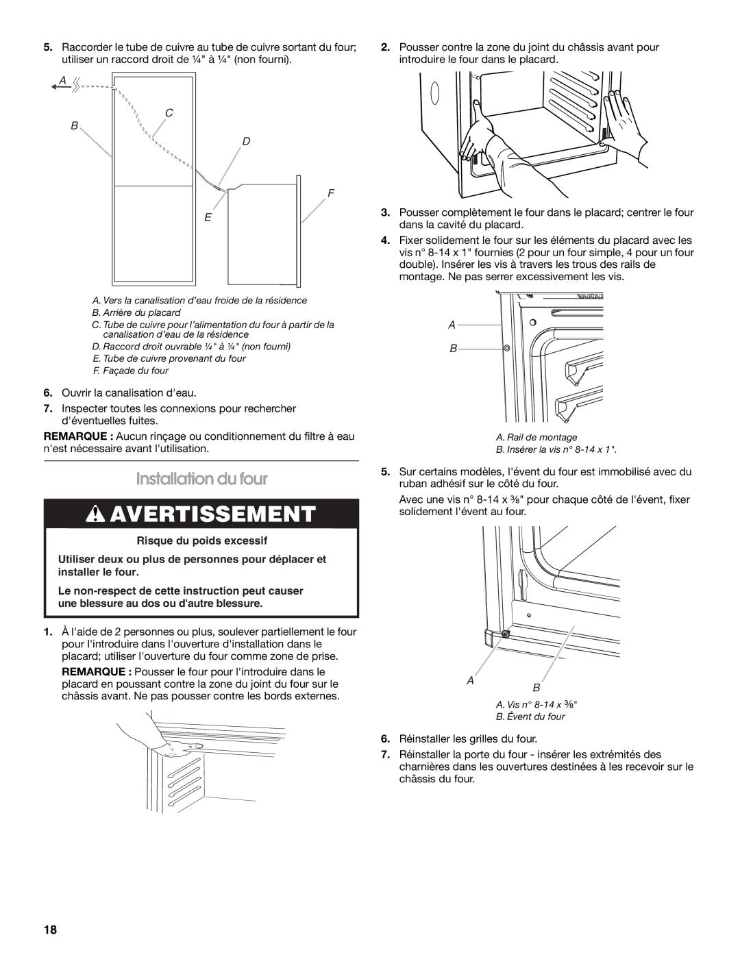 KitchenAid KEBU107SSS installation instructions Installation du four 