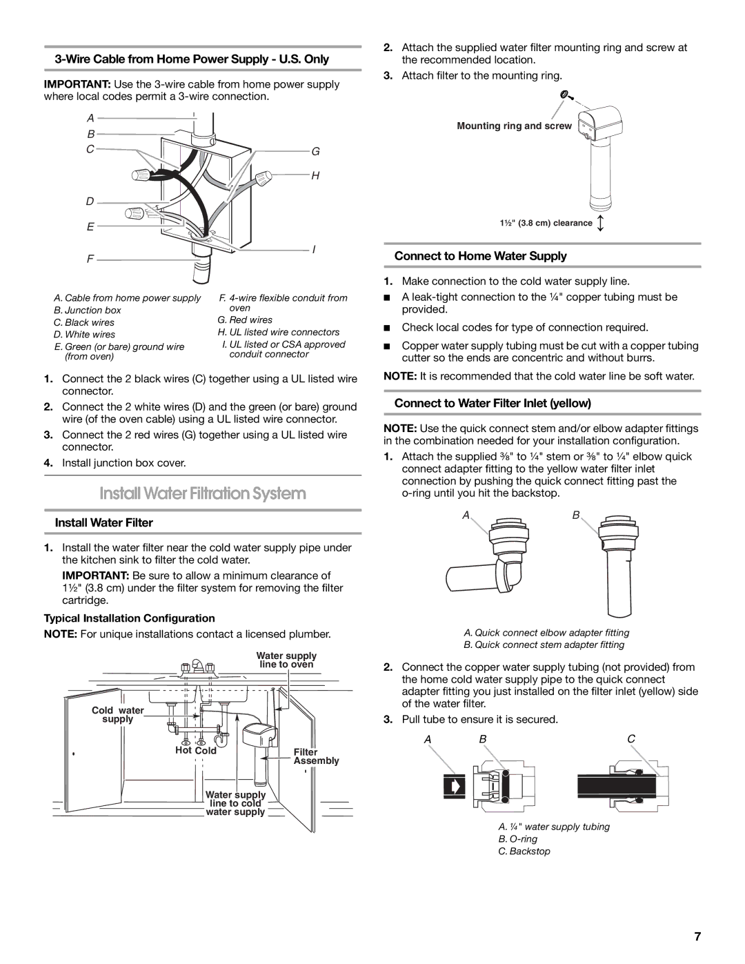 KitchenAid KEBU107SSS Install Water Filtration System, Wire Cable from Home Power Supply U.S. Only, Install Water Filter 