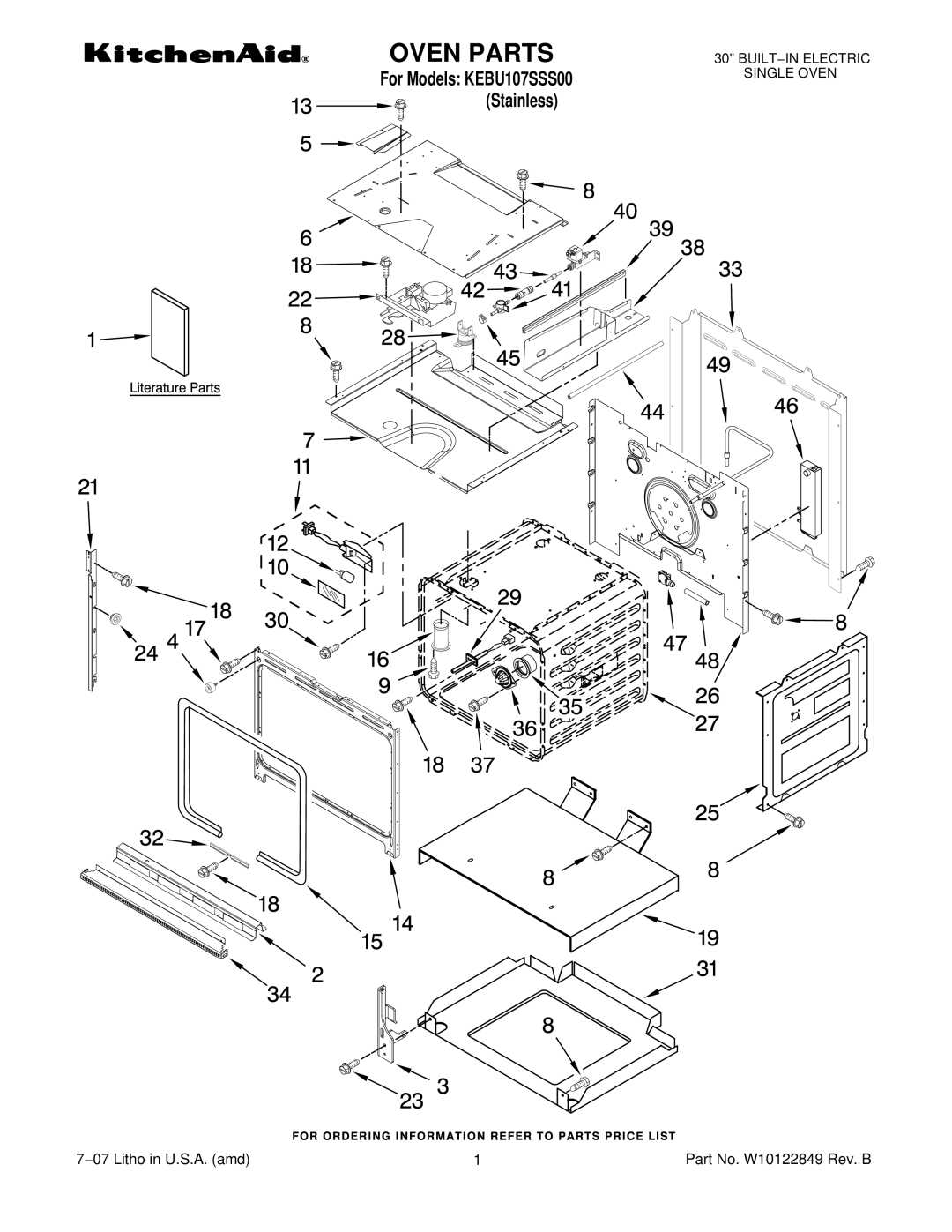 KitchenAid KEBU107SSS00 manual Oven Parts 