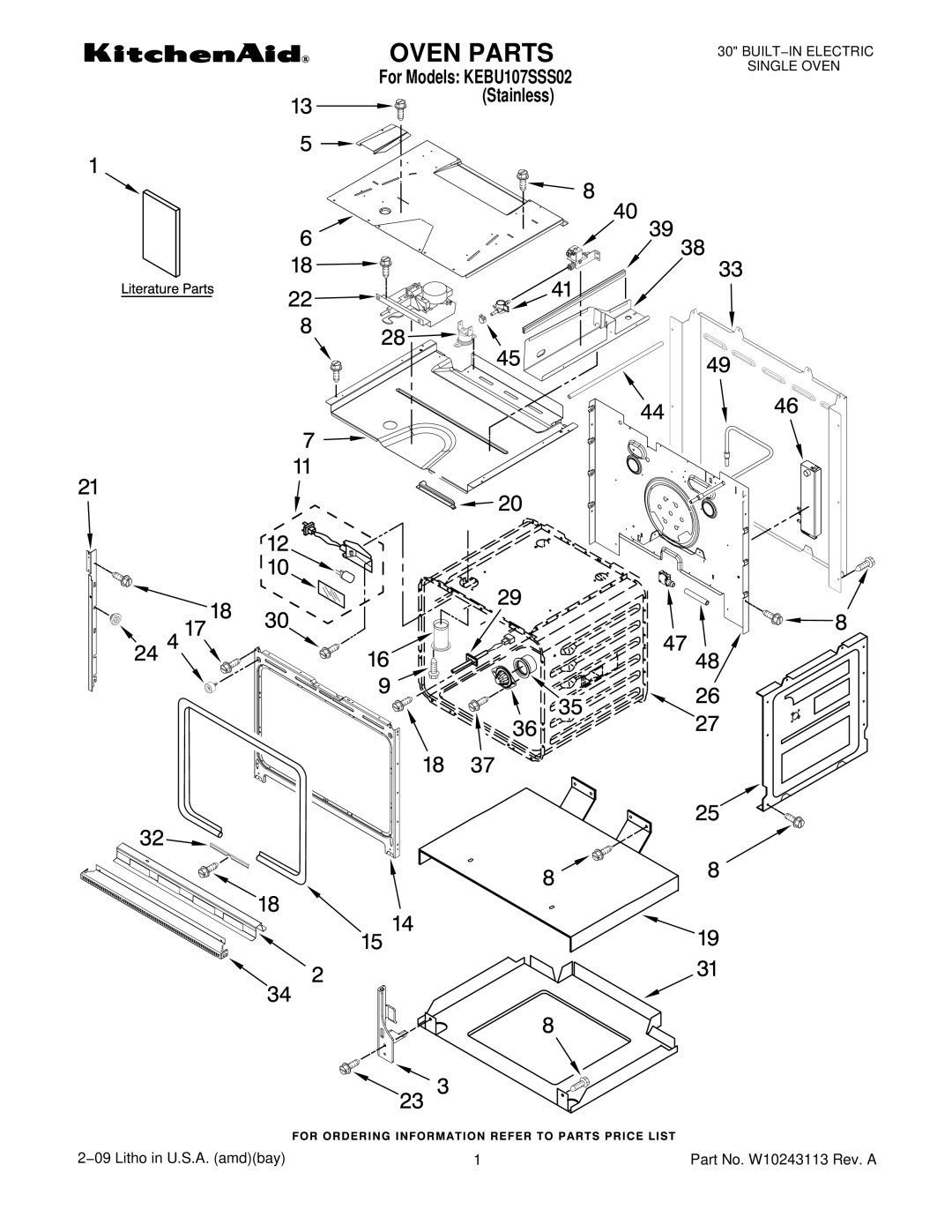 KitchenAid KEBU107SSS02 manual Oven Parts 