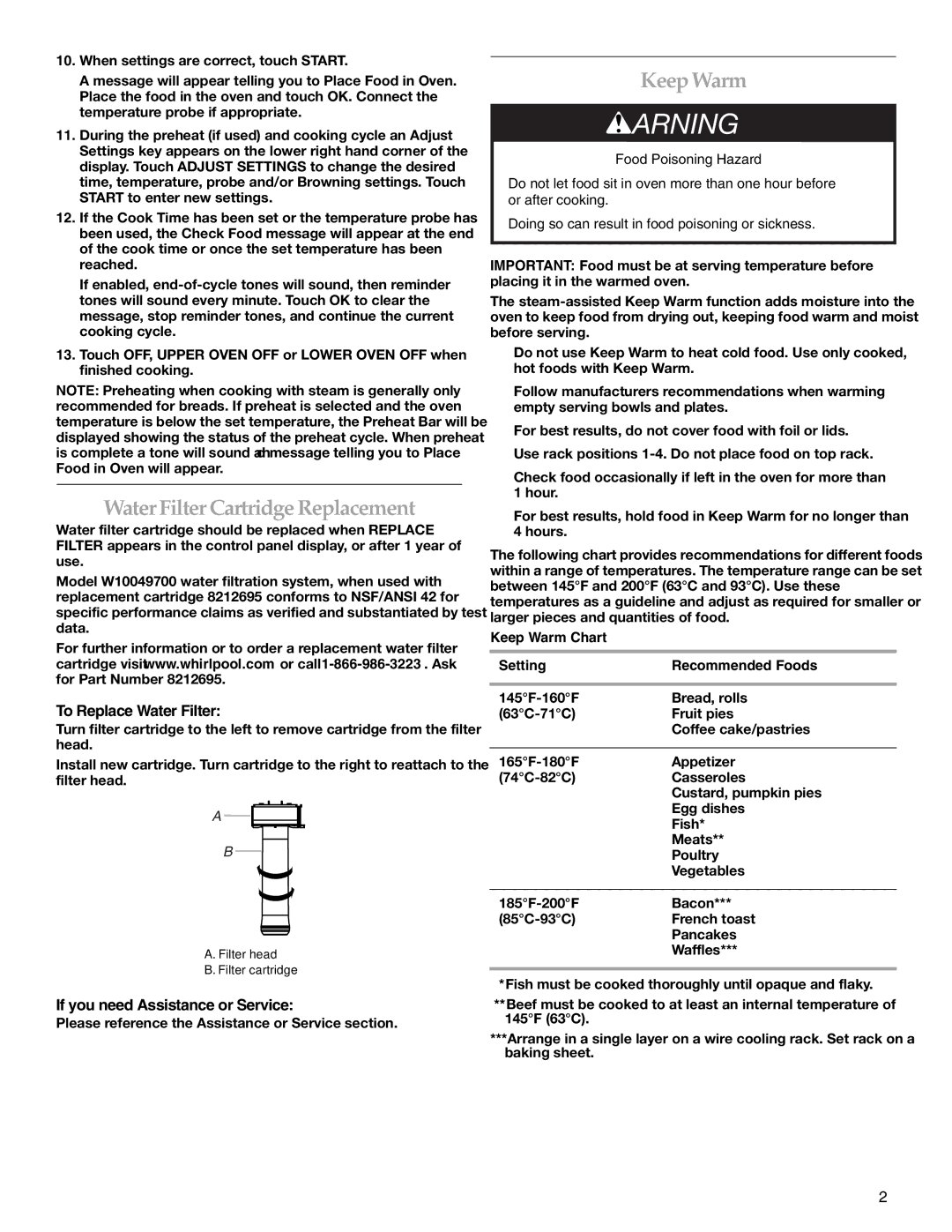 KitchenAid KEBU208 WaterFilterCartridgeReplacement, KeepWarm, To Replace Water Filter, If you need Assistance or Service 