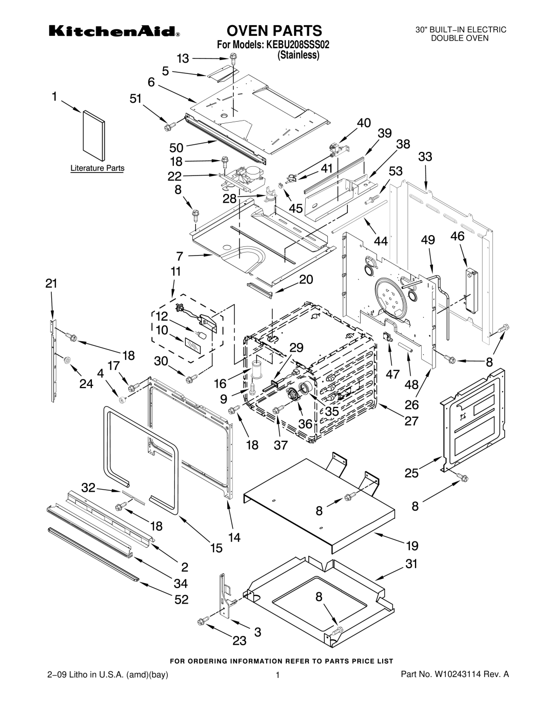 KitchenAid KEBU208SSS02 manual Oven Parts 