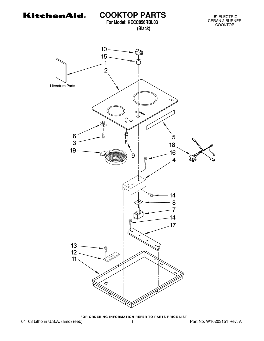 KitchenAid KECC056RBL03 manual Cooktop Parts 