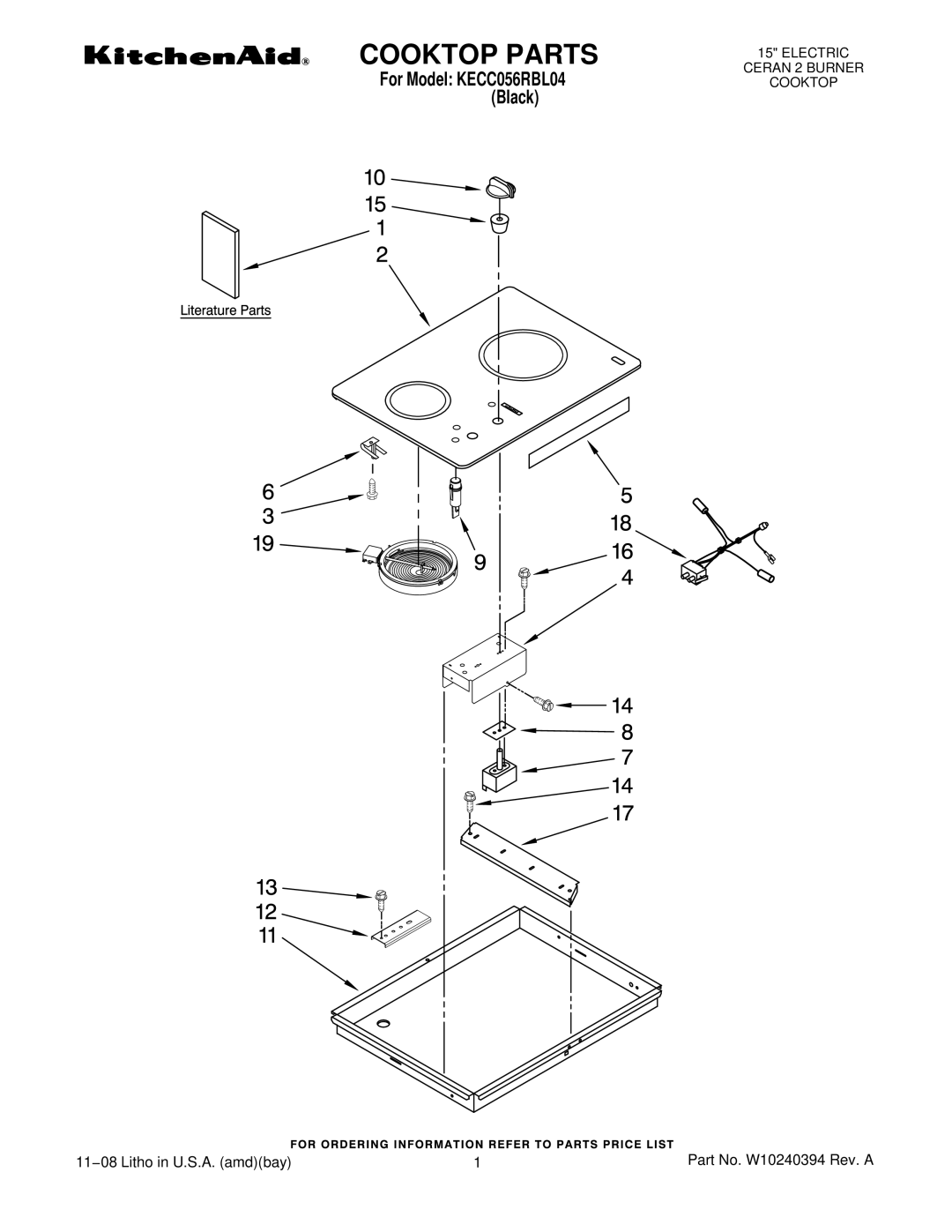 KitchenAid KECC056RBL04 manual Cooktop Parts 