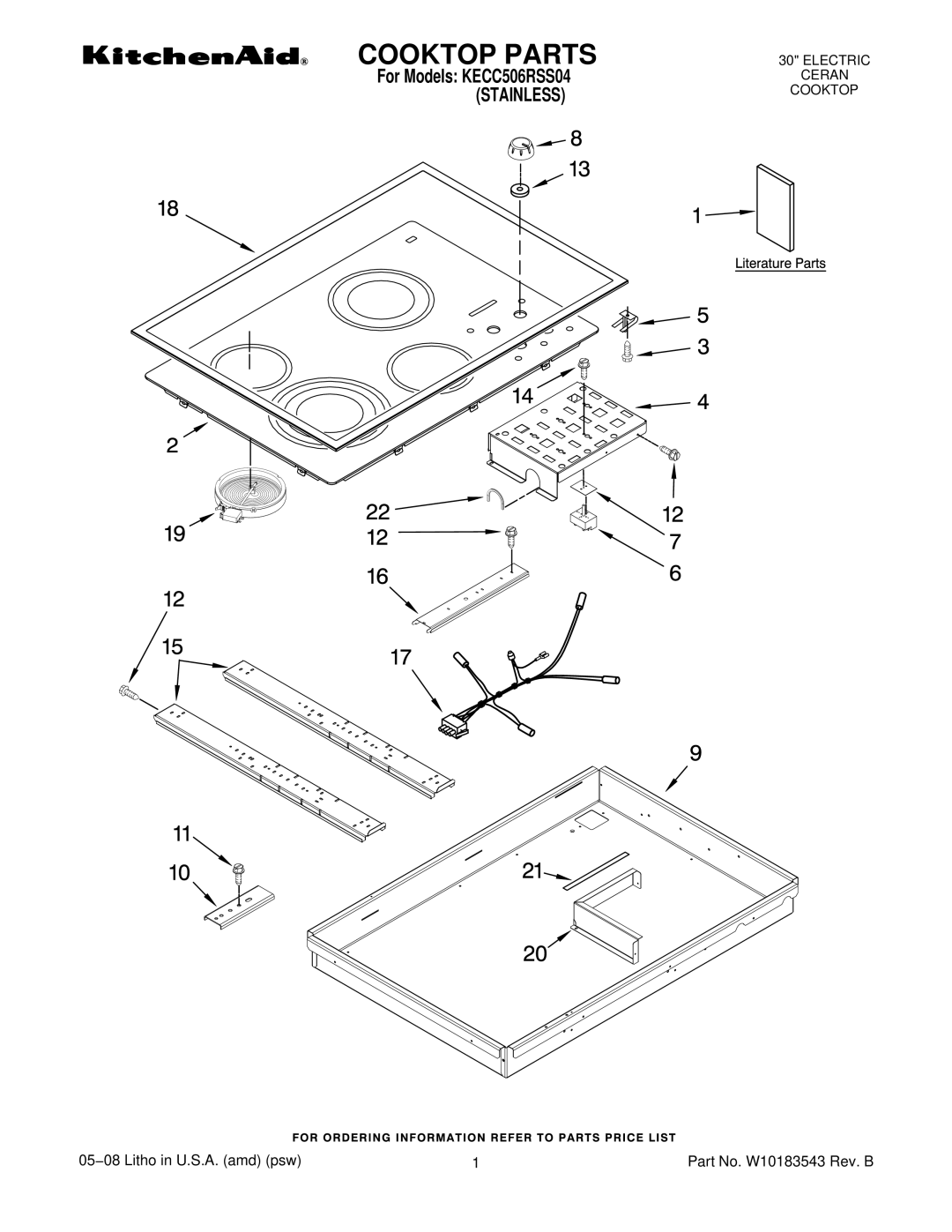 KitchenAid KECC506RSS04 manual Cooktop Parts 